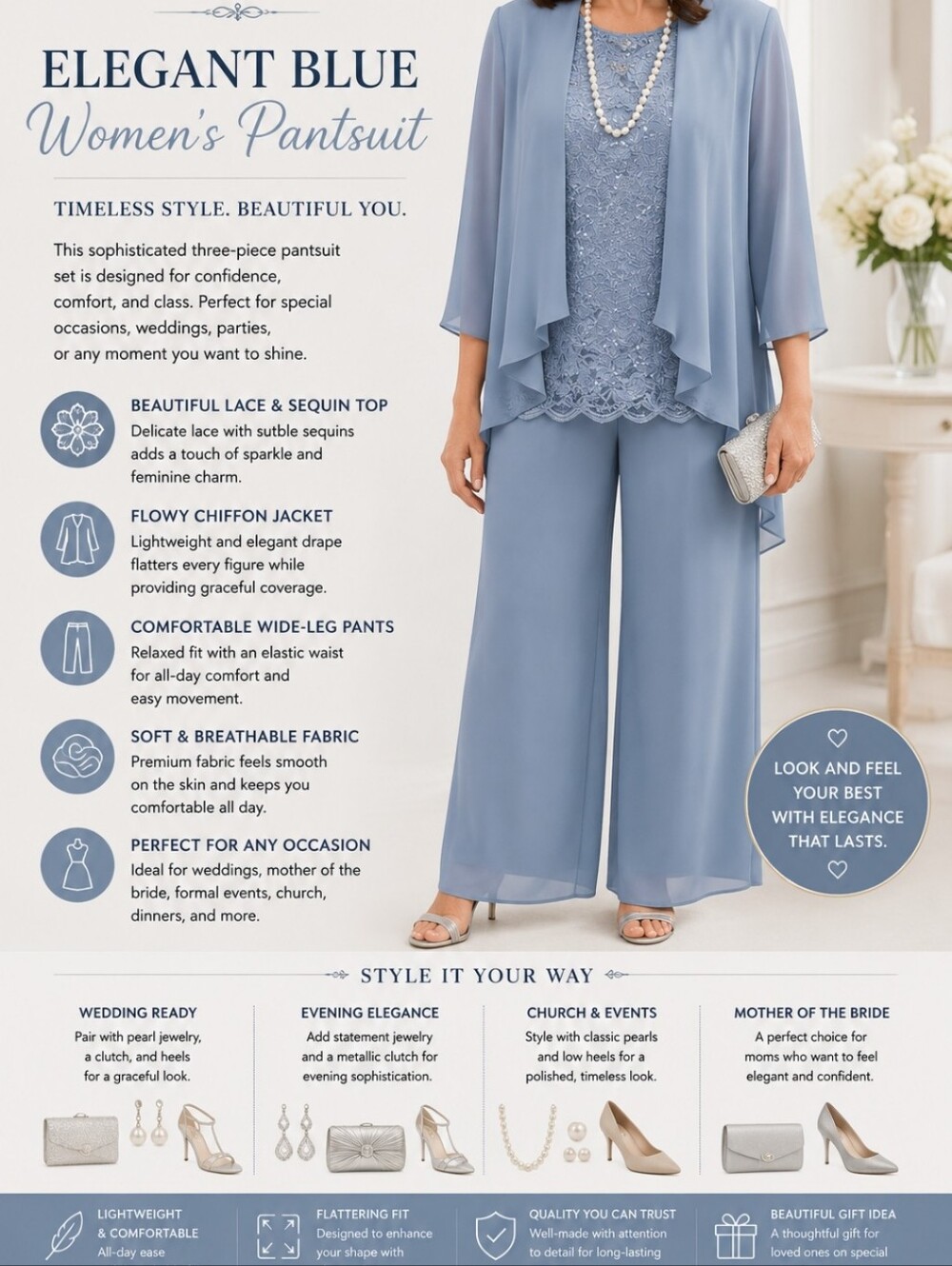 Elegant Blue Women's Pantsuit